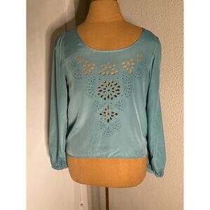 Xhilaration Women's Blue Cut Out Blouse XS Bohemian Castlecore Corporate Siren